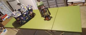 lot 3040 image: Folding Metal Camp Table 60 x 24 - Lantern - Foldable Cooler