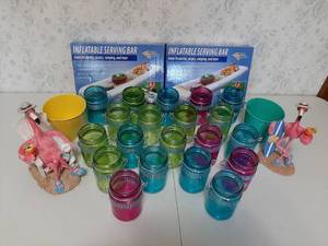lot 1702 image: Flamingo Statues, Inflatable Serving Bars and Glass Decorative Jars