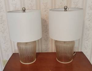 lot 1002 image: (2) Matching Glass 3 Way Table Lamps - 21 tall