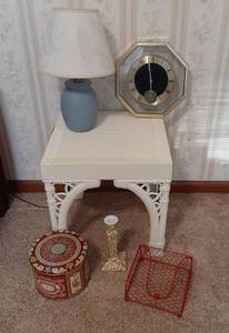 lot 1732 image: Decorative Accent Table 16 x 16 x 17 and Home Decor