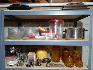 lot 3046 image: Kitchen Essentials - Includes Pots, Amber Glass Cannisters, Beverage Dispenser, Hamilton Beach Standup Mixer 21 and More