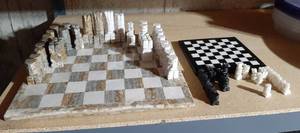 lot 3048 image: (2) Stone Chess Sets - Small one is missing 3 pieces