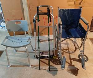 lot 3057 image: Wheelchair, Walker, Bath Chair, and Walking Poles