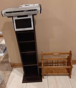 lot 3068 image: Under the Cabinet 7 LCD TV with DVD Player Model FDM-0715, Storage Cabinet and Magazine Rack