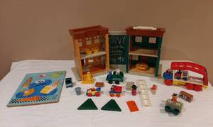 lot 3092 image: Vintage Fisher Price Play Family Sesame Street House and Accessories