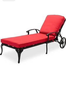 lot 34162 image: HOMEFUN Chaise Lounge Outdoor Chair with Red Cushion
