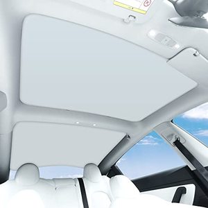 lot 47066 image: Roof Sunshade for Tesla Model 3, YONZEE No Sag Sunroof Shade Foldable Sunlight Blocking Car Accessory for Tesla Model 3 2020-2022 Top Window Heat Shade (White Gray)