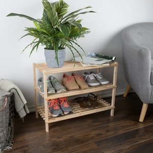 lot 47084 image: Lavish Home 3-Tier Space Saving Shoe Rack, Wood, Brown