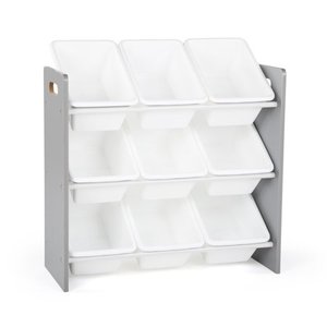 lot 47195 image: Humble Crew GreyWhite Kids Toy Storage Organizer w 9 Plastic Bins, Inspire Collection