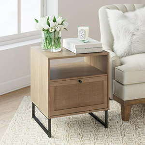 lot 47202 image: Nathan James Mina Natural Oak Wood Black Accent with Storage