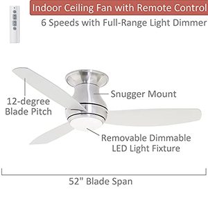 lot 47220 image: Emerson Curva Sky LED Indoor Curva Sky 52-inch Modern Ceiling Fan,Brushed Steel,LED Light