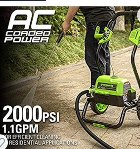 lot 47223 image: Greenworks 2000 Max PSI 1.1 GPM,13 Amp,Electric Pressure Washer