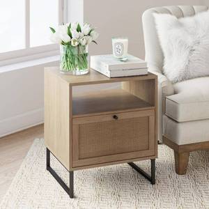lot 47246 image: Nathan James Mina Natural Oak Wood Black Accent End Table