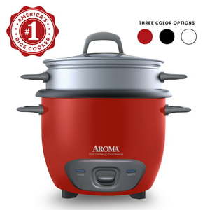 lot 3485 image: Aroma 14 Cup Non-Stick Programmable Pot Style Red Rice Cooker 4 Piece