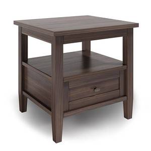 lot 3454 image: Simpli Home - Warm Shaker Rectangular Rustic Wood 1-Drawer End Table - Warm Walnut Brown