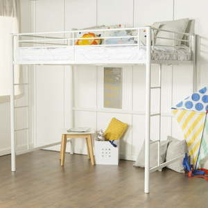 lot 3499 image: Walker Edison Full Size Premium Metal Loft Bed - White