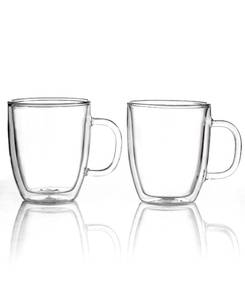 lot 1916 image: Bodum Bistro Set of 2 Thermal Double Walled 15 Oz. Glass Mugs