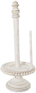 lot 1918 image: Mud Pie Farmhouse Washed Beaded Wood Pedestal Paper Towel Holder White Grey