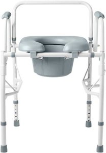 lot 1969 image: Medline Padded Drop Arm Commode, Swing Away Arm Rest for Easy Transfers, Supports up to 350 lbs. - Gray
