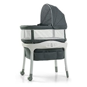lot 1872 image: Graco Move N Soothe Bassinet, 31.5 x 20, White And Grey, Square Design - Retail $279.99
