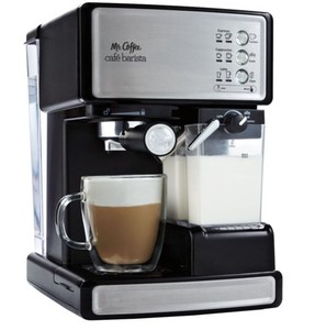 lot 1877 image: Mr Coffee Espresso, Cappuccino And Latte Maker, Black And Silver, 8.5 x 9.75 x 12.5 H