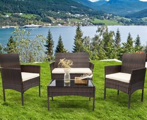 lot 1944 image: Vipclub Outdoor Wicker Seats(3) And Table, Brown, Liver Chair-39.37 x 22.05 x 31.89, Single Chair-22.83 x 22.05 x 31.89, Table-27.95 x 16.14 x 15.35 - Retail $299.99