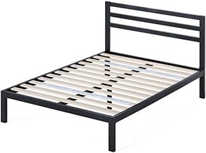 lot 1946 image: Modern Studio Platform 1500H Metal Bed FrameMattress Foundation with Headboard, no Boxspring needed, Wooden Slat Support, Full, 53.5 x 74.5 x 3814, Black (stock photo approximate)
