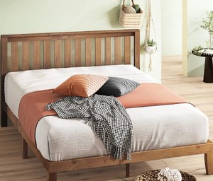 lot 3546 image: Zinus 12 Inch Solid Wood Platform Bed With Headboard  No Box Spring Needed  Full - Retail $240.00