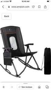 lot 34472 image: PORTAL Oversized Folding Rocking Camping Chair Portable Outdoor Rocker with High Back Hard Armrests Carry Bag, Supports 300 lbs, Black