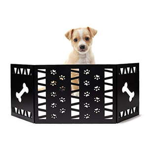 lot 34505 image: Hoovy Freestanding Decorative Pet Gate Folding & Extending Dog & Puppy Gate for Home & Office Use  Keeps Pets Safe & Restricted to an Area  No Assembly Required (Paw Decor Black)
