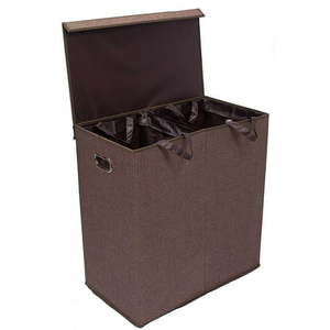 lot 38042 image: BirdRock Home Double Laundry Hamper with Lid and Removable Liners - Linen - Easily Transport Laundry - Foldable Hamper - Cut Out Handles