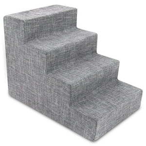 lot 38067 image: Best Pet Supplies Foam Pet Stairs 4-Step - Gray Linen, Medium (24 x 15 x 18 inches)