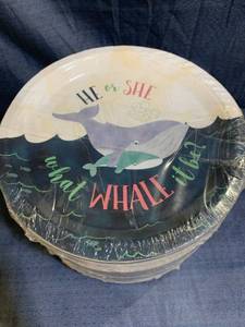 lot 38092 image: Gender Reveal Party Paper Plates With Whales Design 3-80 Packs 9��