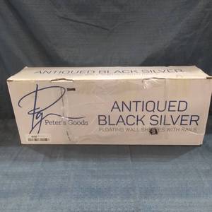 lot 56125 image: Peters Goods Antique Black Silver Floating Wall Shelves With Rails , Wood
