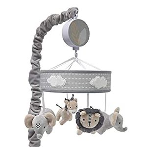 lot 56259 image: Lambs & Ivy Jungle Safari Musical Baby Crib Mobile - Gray, Beige, White, Animals