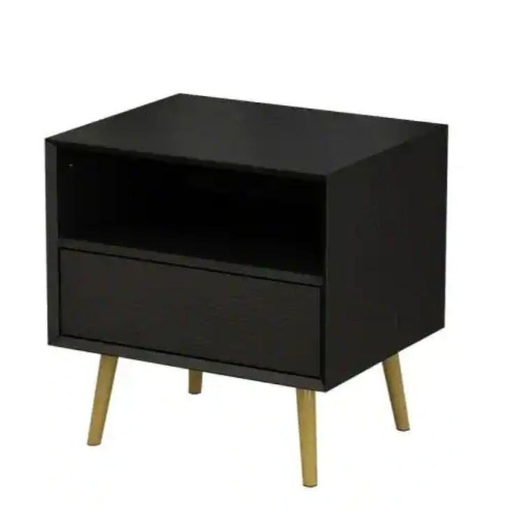 lot 30015 image: 1-Drawer Black Nightstand Kids Nightstand With Shelf (Pop-out Drawer) 19.7 in. H x 15.7 in. D