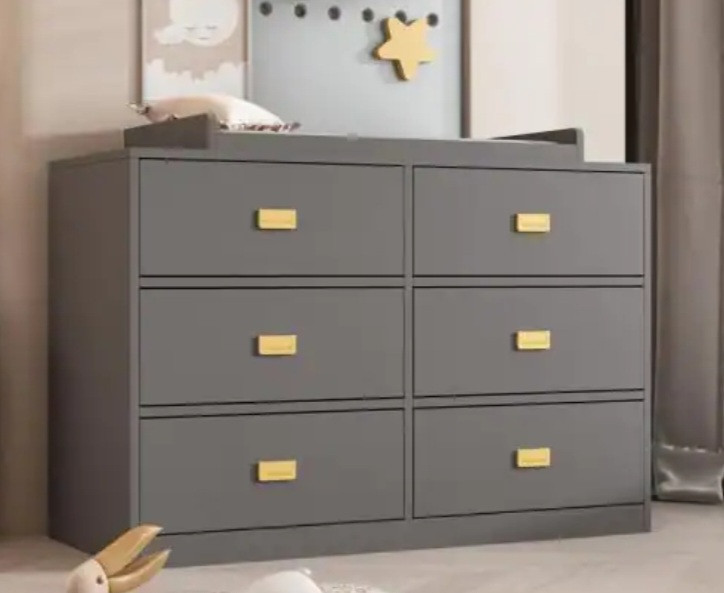 lot 40004 image: Fufu & Gaga 6-Drawer Gray Wooden Chest of Drawers Storage Dresser Freestanding Cabinet 45.1 in. W x 18.9 in. D x 30.1 in. H Slight Damage See Pictures