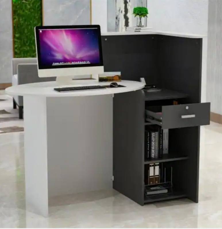 lot 10007 image: 47.7 in. Rectangular White and Gray MDF Computer Desk with 1-Drawer 2-Shelves 47.7 in. x 23.6 in. x 43.3 in
