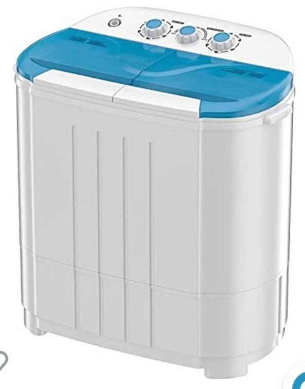 lot 10018 image: Auertech Portable Washing Machine, 14lbs Mini Twin Tub Washer Compact Laundry Machine with Built-in Gravity Drain Time Control, Semi-automatic 9lbs Washer 5lbs Spinner for Dorms, Apartments, RVs