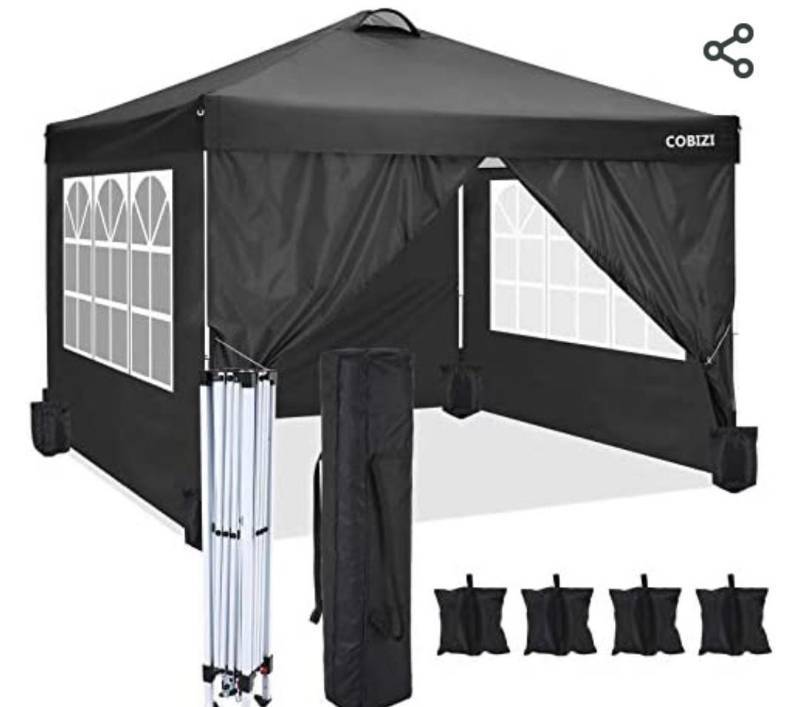 lot 10002 image: COBIZI 10x10 Pop Up Canopy Tent Straight Leg Commercial Instant Canopy Pop Up Canopy with Sidewalls Outdoor Sun Shade Event Tent for Camping Garden Party Beach, Canopy Bags x1, Black Retail $149.99