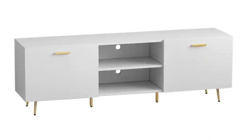 lot 10001 image: FUFU&GAGA TV Stands 69 in. W White TV Stand Entertainment Center for TV up to 65 in. Wood Console Table Storage Cabinet