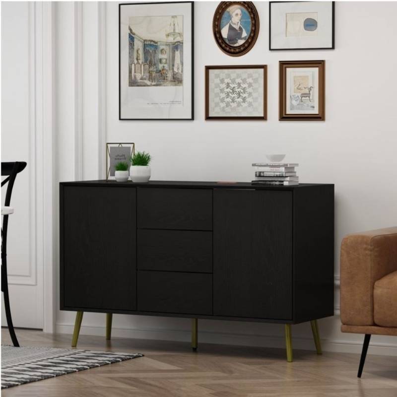 lot 30007 image: FUFU&GAGA 47.2 in. Wood Sideboard Storage Cabinet Console with 3-Drawers and 2-Cabinets Pop-Out Door