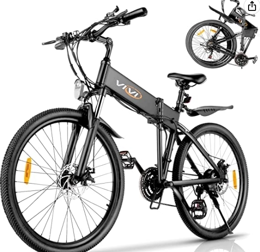 lot 10011 image: VIVI Foldable Electric Bike for Adults, 26 Electric Mountain Bike 350W Motor Ebike, Max 40miles Folding Electric Bike with Removable 10.4Ah Battery, Professional 21 Speed Gears Adult Electric Bicycle Retail $659.99