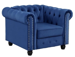 lot 50006 image: Morden Fort Velvet Chesterfield Chair for Living Room in Blue Retail $449.99