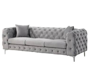 lot 50007 image: Morden Fort Modern Contemporary Sofa with Deep Button Tufting Dutch Velvet Top in Gray Retail $799.99