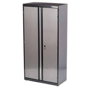 lot 10131 image: Husky Welded Steel Floor Cabinet in Black and Gray (36 in W x 72 in. H x 18 in. D), BlackGray - Retail $602.50