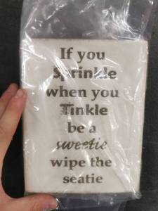 lot 3880 image: Bathroom Sign With Funny Rhyme, White, 5.5 x 7