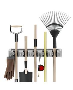 lot 10096 image: Shovel, Rake and Tool Holder with Hooks- Wall Mounted Organizer for -Space Saving Rack by Stalwart
