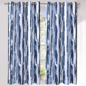 lot 10158 image: Porch & Den Nova Ink Blue Brush Pattern Blackout Curtain Panel Pair