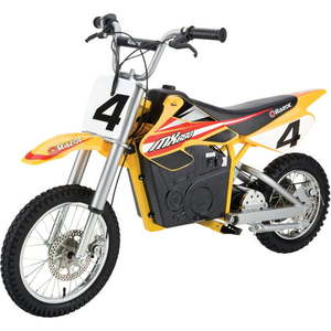 lot 57 image: Razor MX650 Dirt Rocket Electric Ride on Yellow- up to 17 mph - Retail $634.87